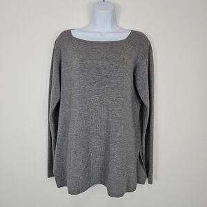 Eileen Fisher Grey 100% Wool Side Slit Sweater Medium
